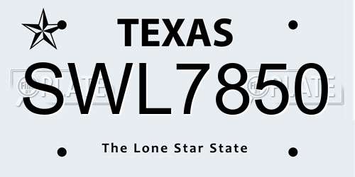 SWL7850 Texas License Plate