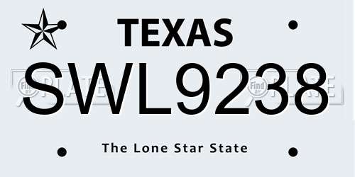 SWL9238 Texas License Plate