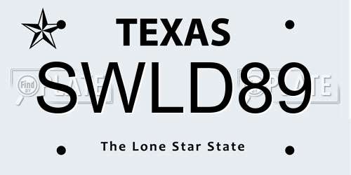 SWLD89 Texas License Plate