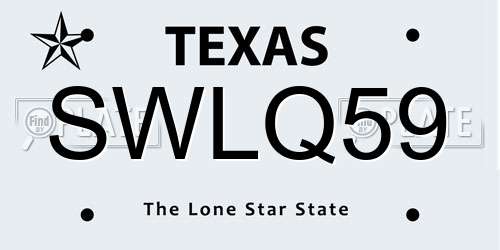 SWLQ59 Texas License Plate