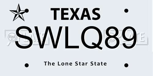 SWLQ89 Texas License Plate