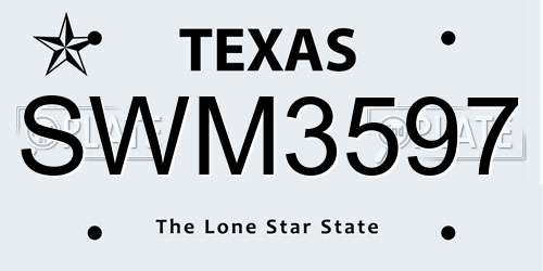 SWM3597 Texas License Plate