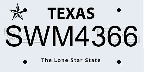 SWM4366 Texas License Plate