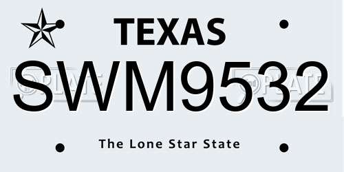 SWM9532 Texas License Plate