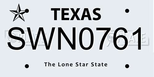 SWN0761 Texas License Plate