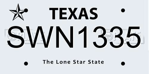 SWN1335 Texas License Plate