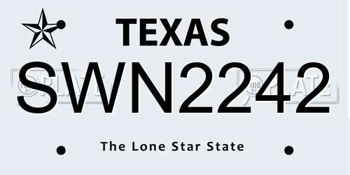 SWN2242 Texas License Plate