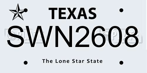 SWN2608 Texas License Plate