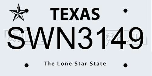 SWN3149 Texas License Plate