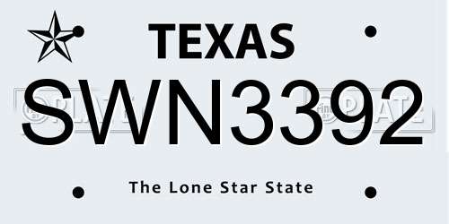 SWN3392 Texas License Plate