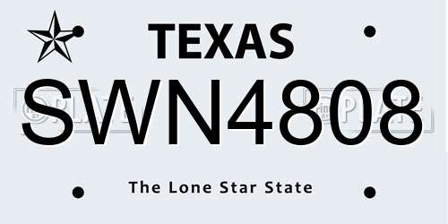 SWN4808 Texas License Plate