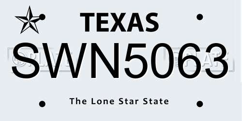 SWN5063 Texas License Plate