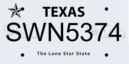 SWN5374 Texas License Plate