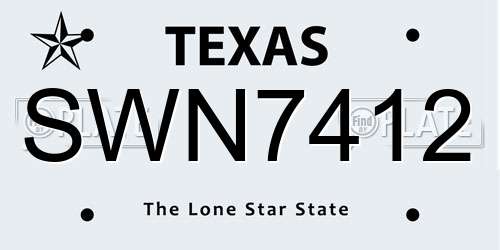SWN7412 Texas License Plate