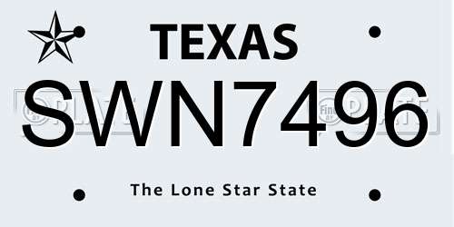 SWN7496 Texas License Plate