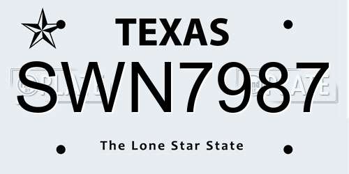 SWN7987 Texas License Plate