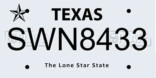 SWN8433 Texas License Plate