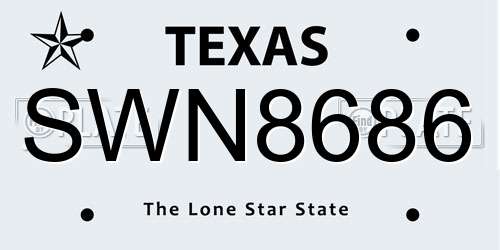 SWN8686 Texas License Plate