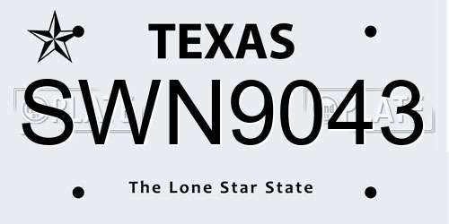 SWN9043 Texas License Plate