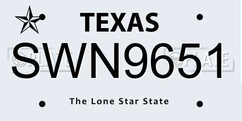 SWN9651 Texas License Plate