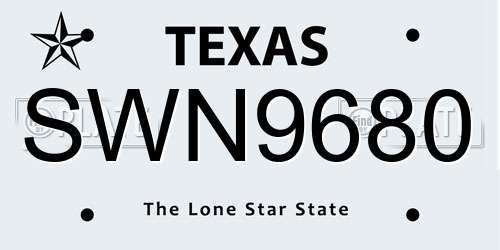 SWN9680 Texas License Plate