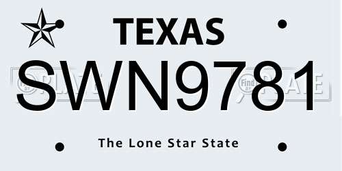 SWN9781 Texas License Plate