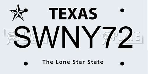 SWNY72 Texas License Plate