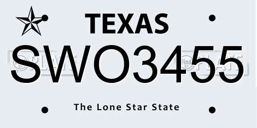 SWO3455 Texas License Plate