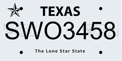 SWO3458 Texas License Plate