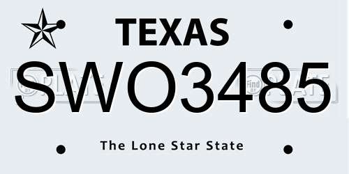 SWO3485 Texas License Plate