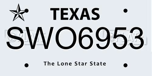 SWO6953 Texas License Plate
