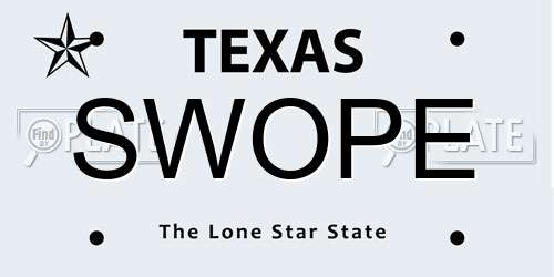 SWOPE Texas License Plate