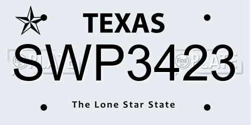 SWP3423 Texas License Plate