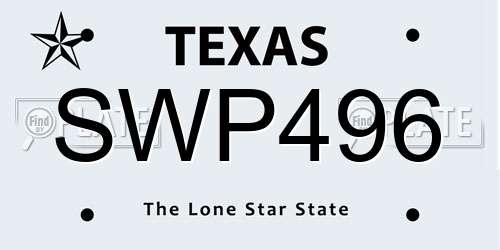 SWP496 Texas License Plate