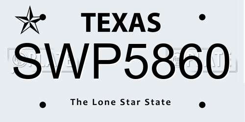 SWP5860 Texas License Plate