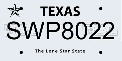 SWP8022 Texas License Plate