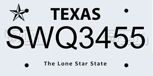 SWQ3455 Texas License Plate
