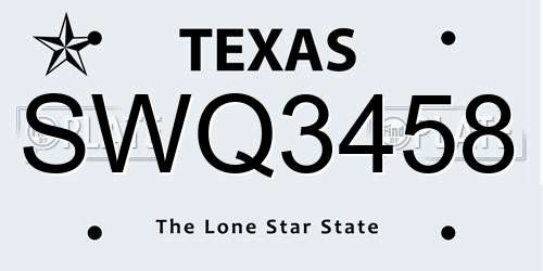 SWQ3458 Texas License Plate