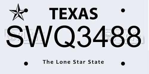 SWQ3488 Texas License Plate