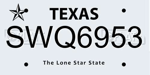 SWQ6953 Texas License Plate