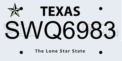 SWQ6983 Texas License Plate