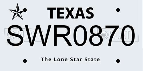 SWR0870 Texas License Plate