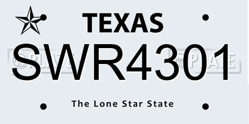 SWR4301 Texas License Plate
