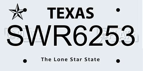 SWR6253 Texas License Plate