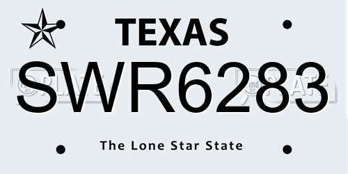 SWR6283 Texas License Plate