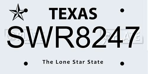 SWR8247 Texas License Plate