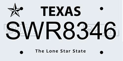 SWR8346 Texas License Plate