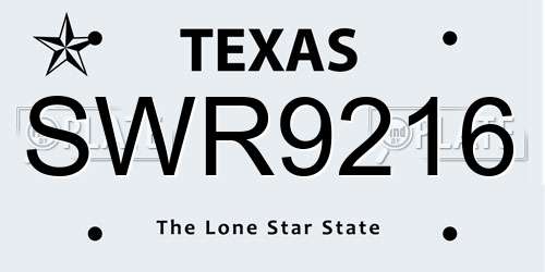 SWR9216 Texas License Plate
