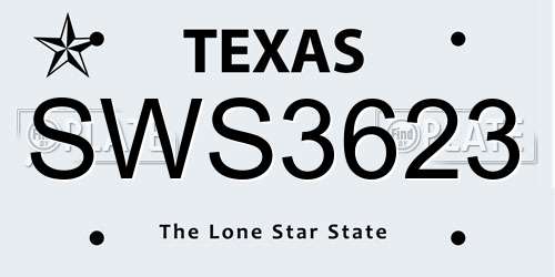 SWS3623 Texas License Plate
