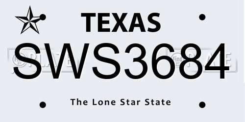 SWS3684 Texas License Plate